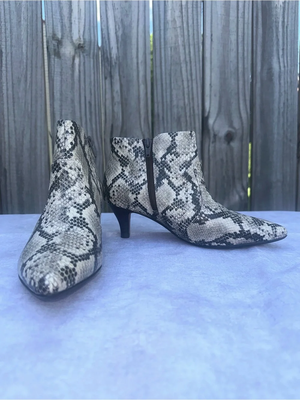 Clarks Snake-Print Pointed Toe Ankle Boots - Beige/Black